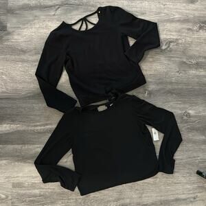 NWT Old Navy Black Long Sleeve Tee / Zella Black Tie Front Tee Size Large